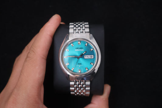 (SERVICED) Rare Vintage 1973 Seiko 5 Actus SS Teal Sunray 23 Jewels 6106-7480