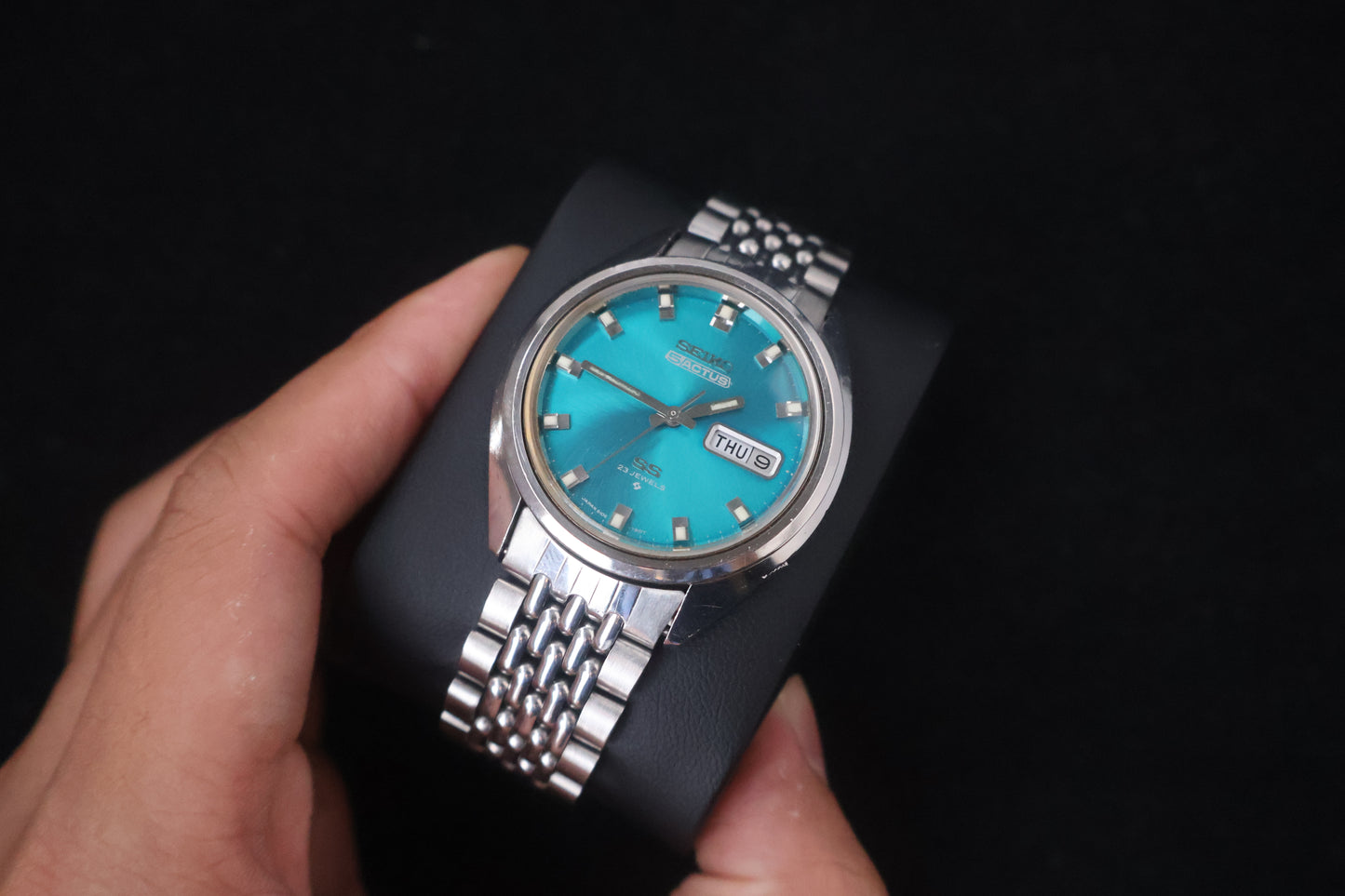 (SERVICED) Rare Vintage 1973 Seiko 5 Actus SS Teal Sunray 23 Jewels 6106-7480
