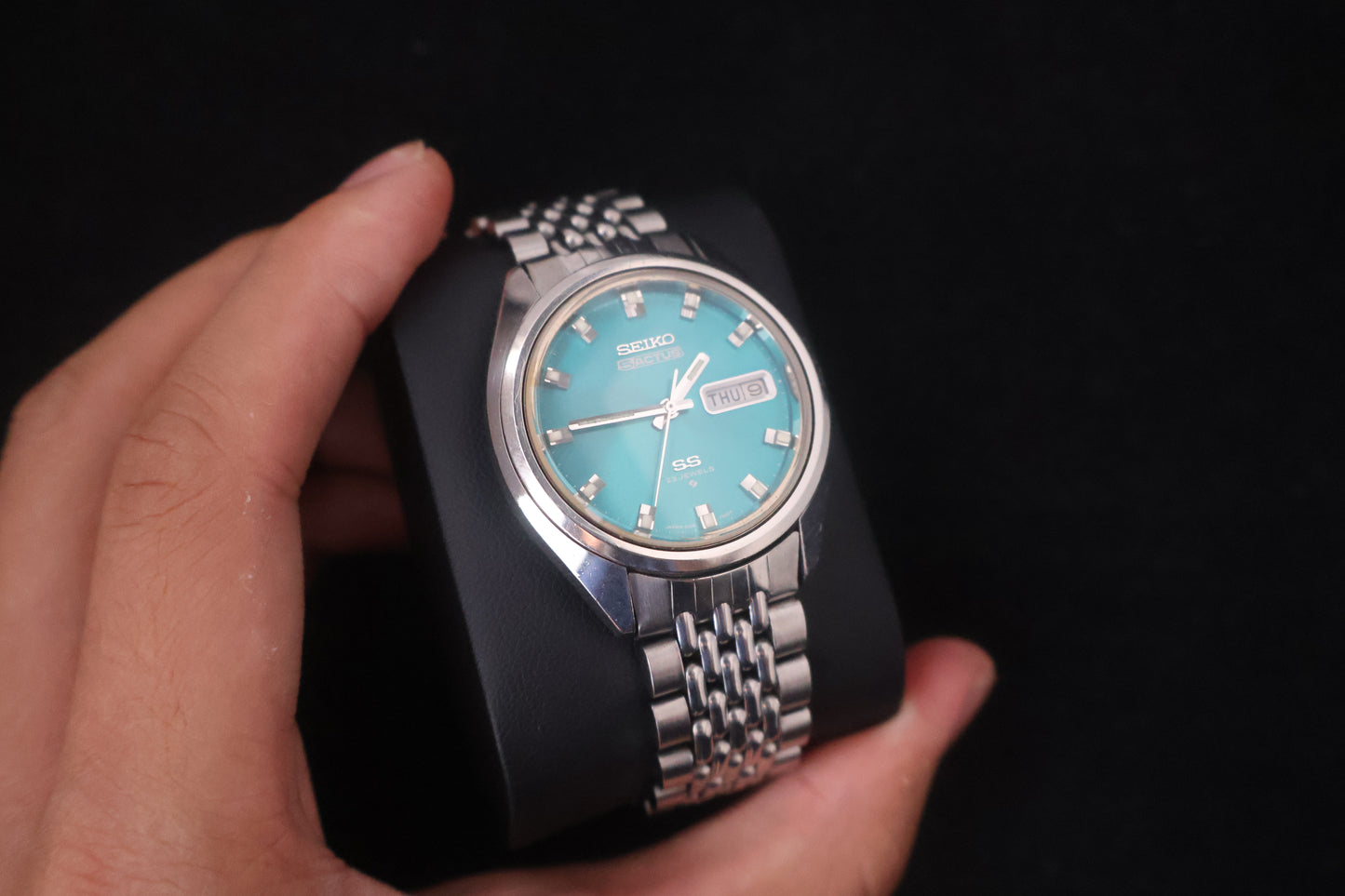 (SERVICED) Rare Vintage 1973 Seiko 5 Actus SS Teal Sunray 23 Jewels 6106-7480