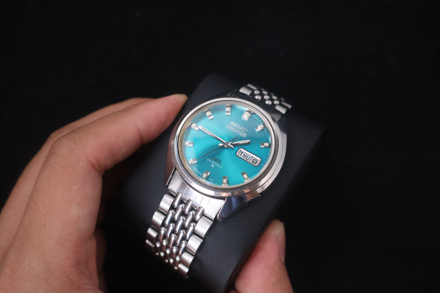 (SERVICED) Rare Vintage 1973 Seiko 5 Actus SS Teal Sunray 23 Jewels 6106-7480