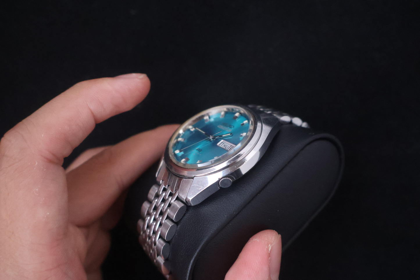 (SERVICED) Rare Vintage 1973 Seiko 5 Actus SS Teal Sunray 23 Jewels 6106-7480