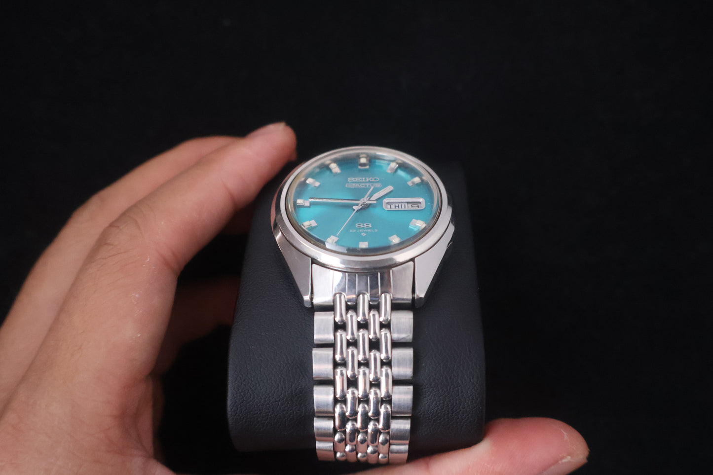 (SERVICED) Rare Vintage 1973 Seiko 5 Actus SS Teal Sunray 23 Jewels 6106-7480