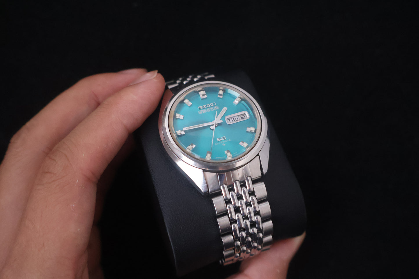 (SERVICED) Rare Vintage 1973 Seiko 5 Actus SS Teal Sunray 23 Jewels 6106-7480