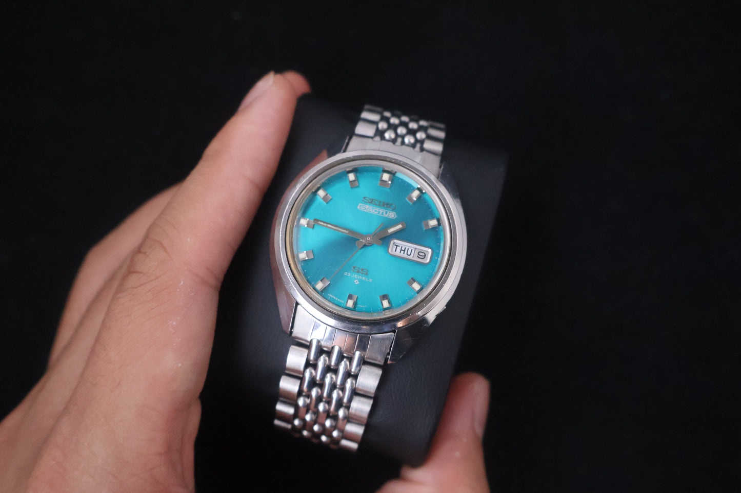 (SERVICED) Rare Vintage 1973 Seiko 5 Actus SS Teal Sunray 23 Jewels 6106-7480