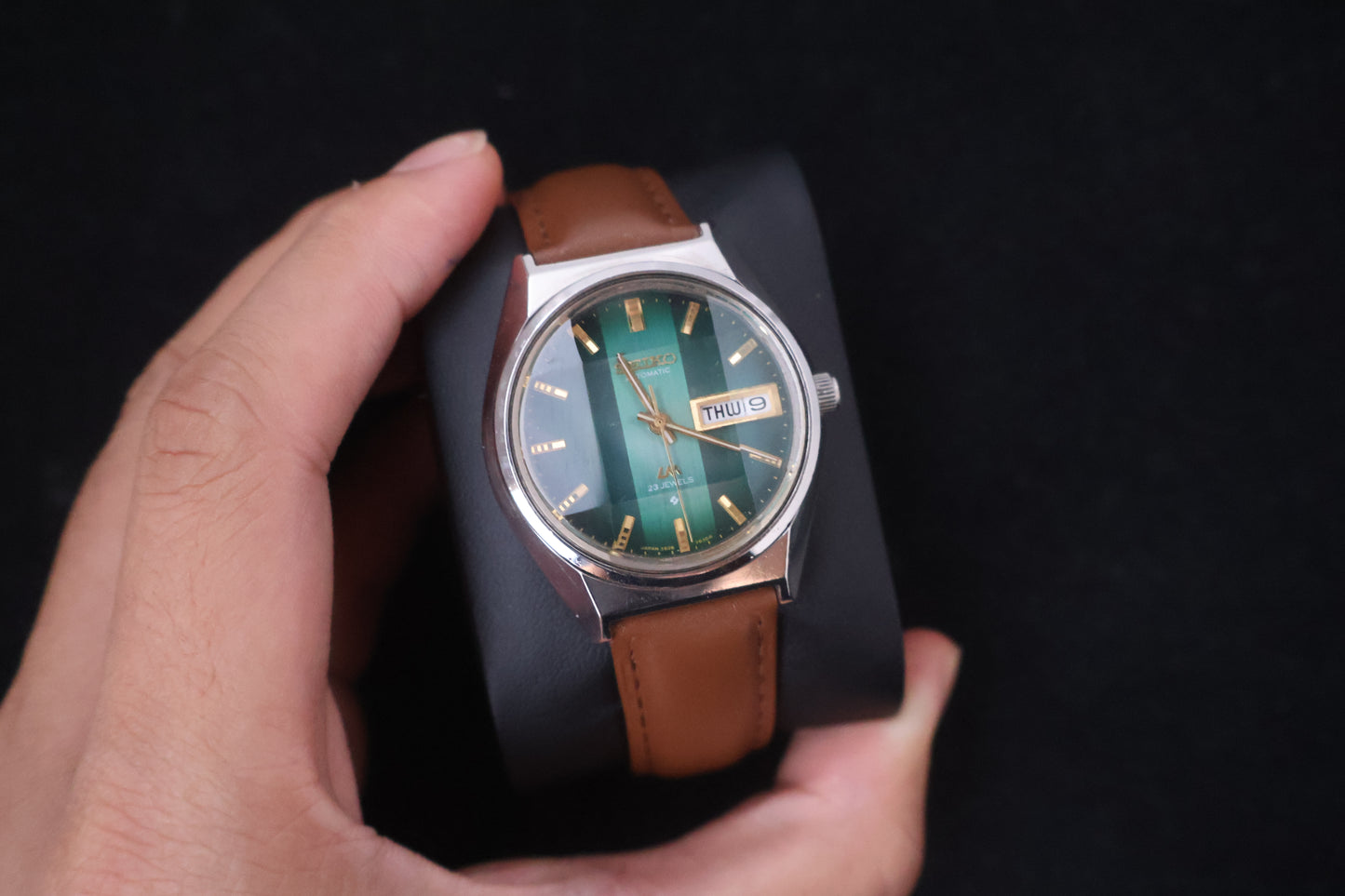 (SERVICED) Rare Vintage 1973 Seiko Lord Matic Emerald Green Faceted 23 Jewels 5606-7310