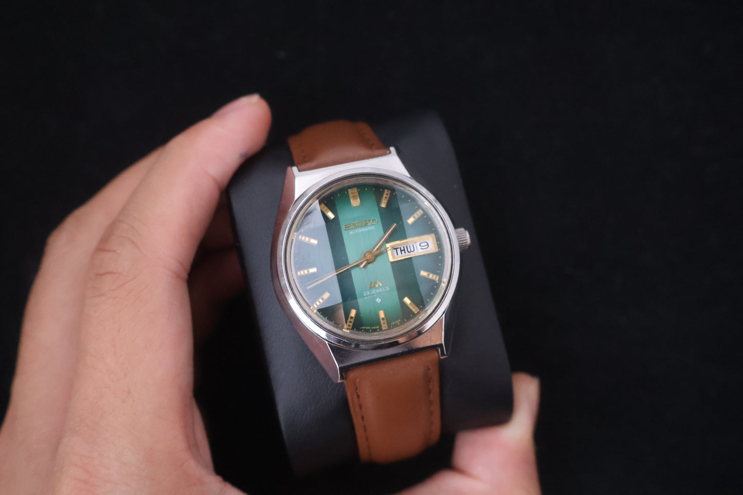 (SERVICED) Rare Vintage 1973 Seiko Lord Matic Emerald Green Faceted 23 Jewels 5606-7310