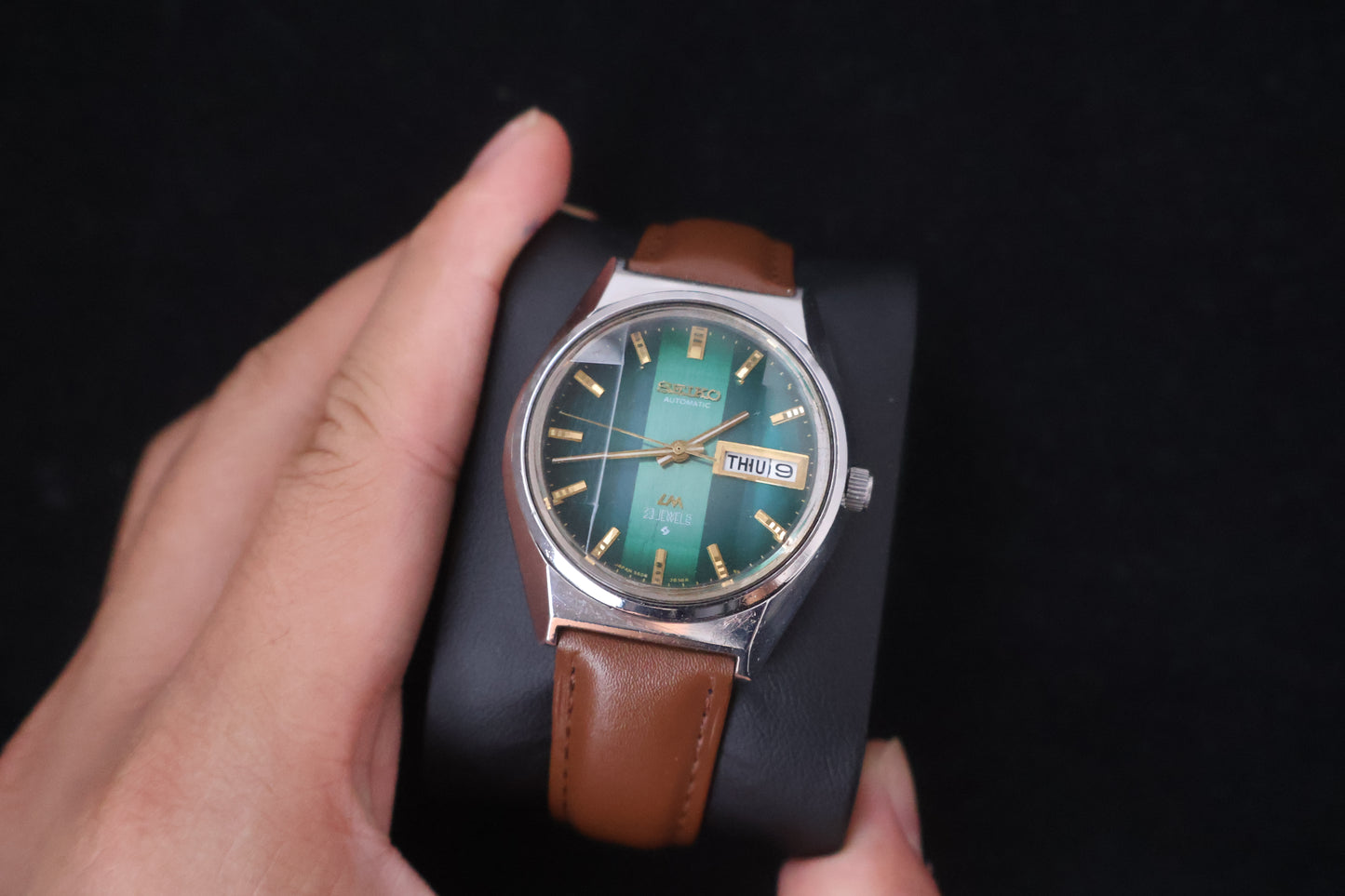 (SERVICED) Rare Vintage 1973 Seiko Lord Matic Emerald Green Faceted 23 Jewels 5606-7310