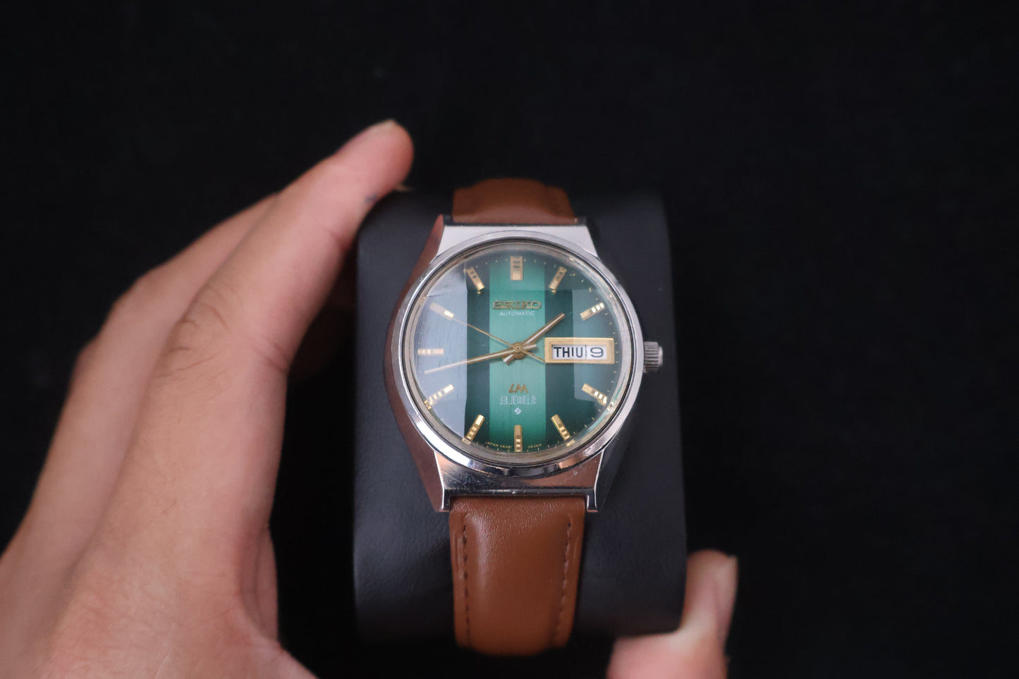 (SERVICED) Rare Vintage 1973 Seiko Lord Matic Emerald Green Faceted 23 Jewels 5606-7310