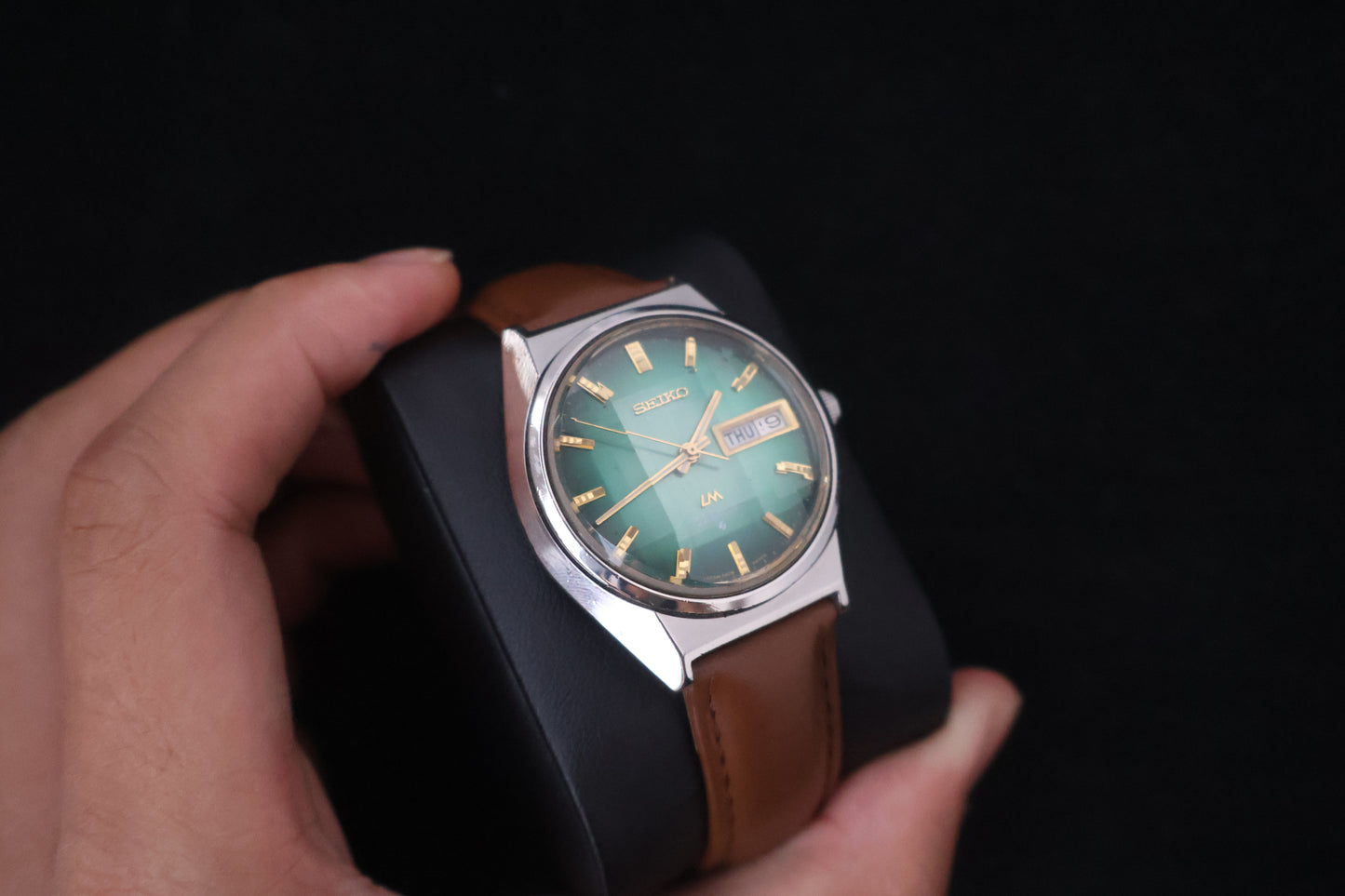 (SERVICED) Rare Vintage 1973 Seiko Lord Matic Emerald Green Faceted 23 Jewels 5606-7310