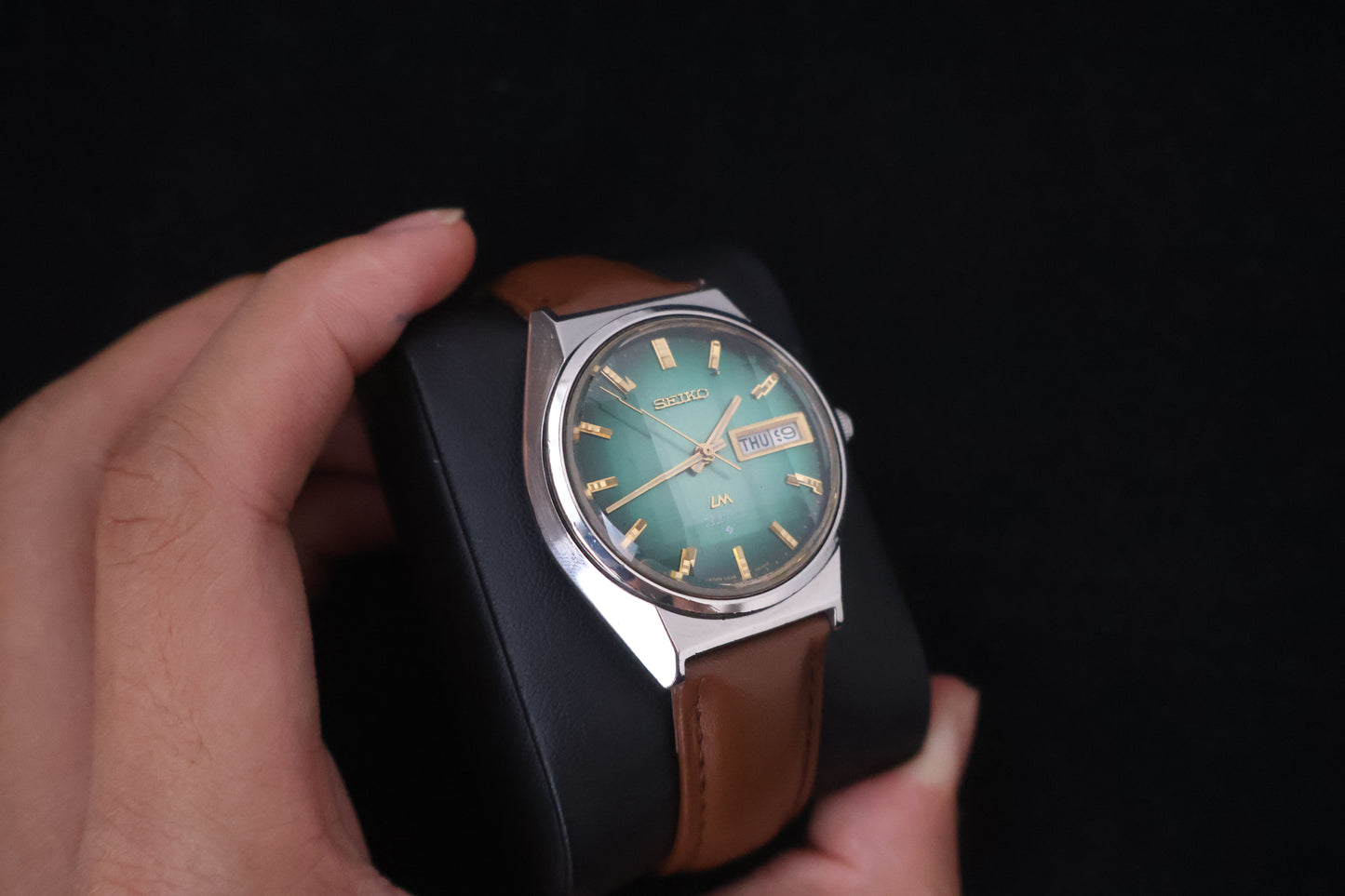 (SERVICED) Rare Vintage 1973 Seiko Lord Matic Emerald Green Faceted 23 Jewels 5606-7310