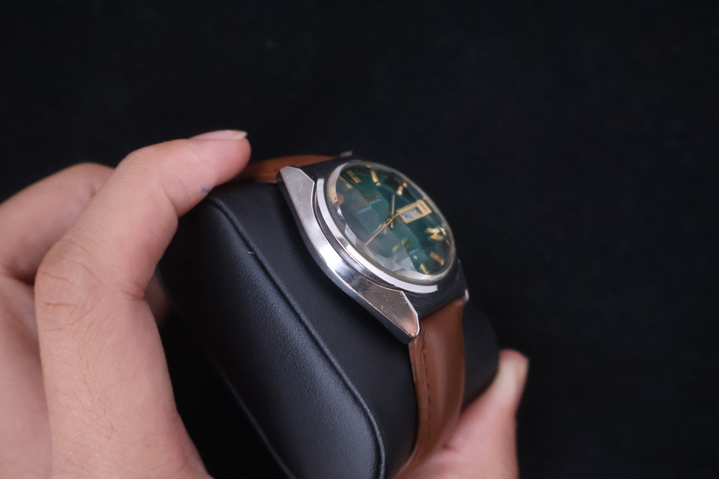 (SERVICED) Rare Vintage 1973 Seiko Lord Matic Emerald Green Faceted 23 Jewels 5606-7310