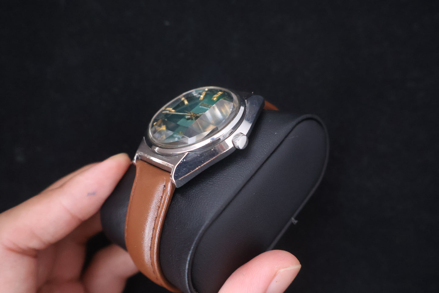 (SERVICED) Rare Vintage 1973 Seiko Lord Matic Emerald Green Faceted 23 Jewels 5606-7310
