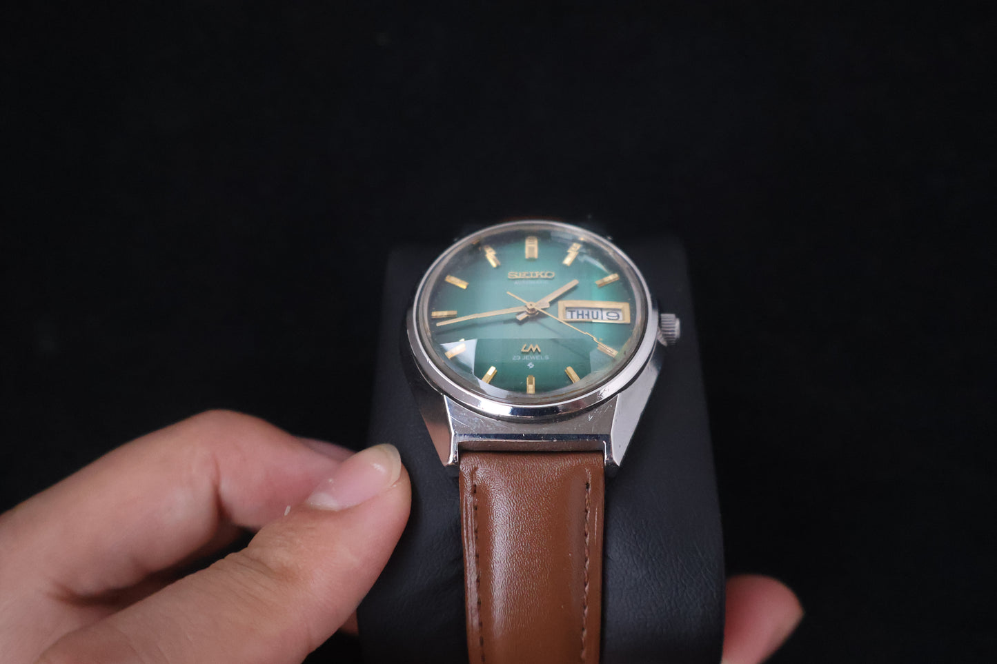 (SERVICED) Rare Vintage 1973 Seiko Lord Matic Emerald Green Faceted 23 Jewels 5606-7310