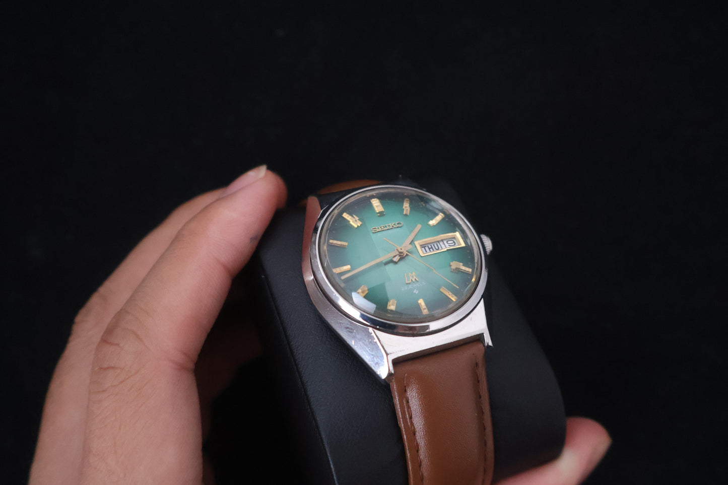 (SERVICED) Rare Vintage 1973 Seiko Lord Matic Emerald Green Faceted 23 Jewels 5606-7310