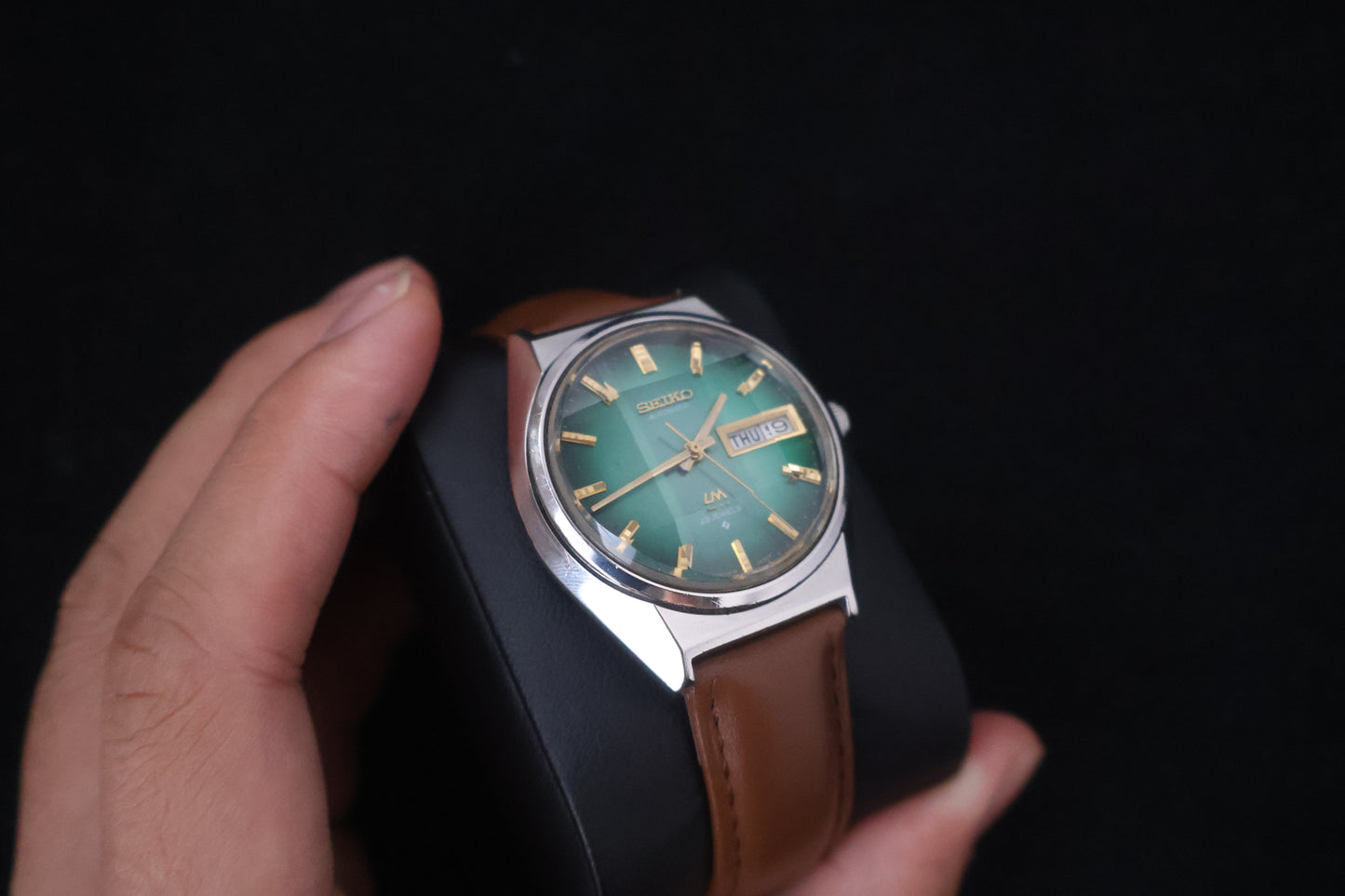 (SERVICED) Rare Vintage 1973 Seiko Lord Matic Emerald Green Faceted 23 Jewels 5606-7310