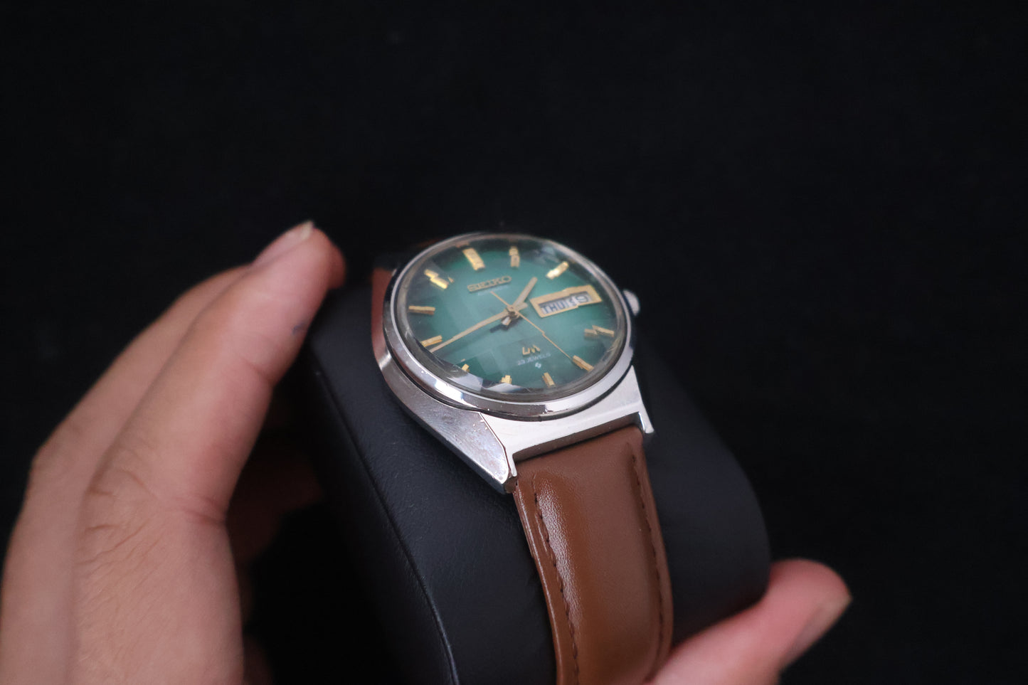 (SERVICED) Rare Vintage 1973 Seiko Lord Matic Emerald Green Faceted 23 Jewels 5606-7310