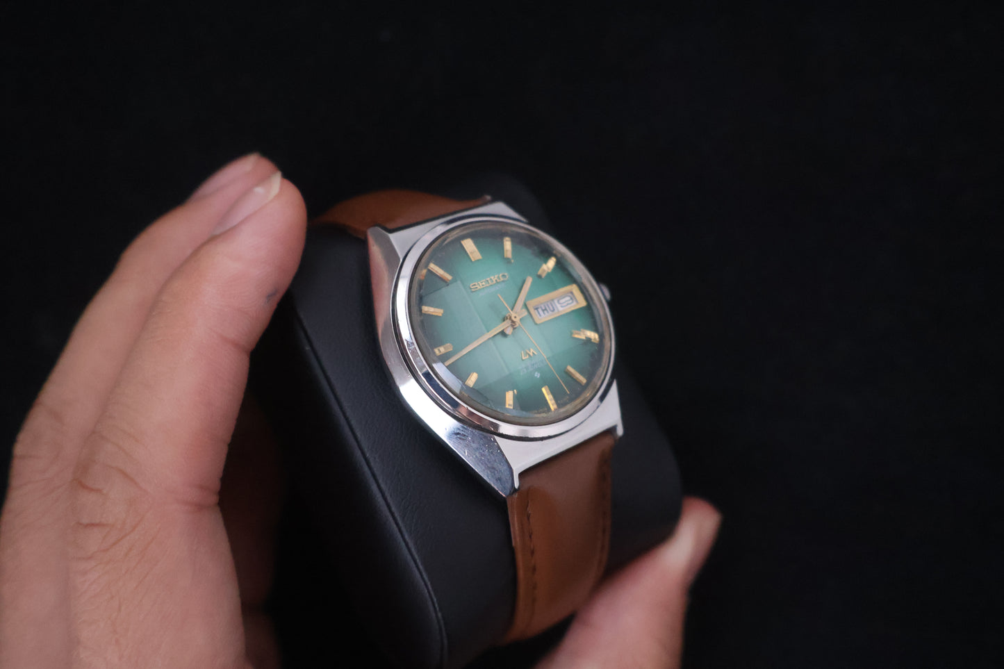 (SERVICED) Rare Vintage 1973 Seiko Lord Matic Emerald Green Faceted 23 Jewels 5606-7310