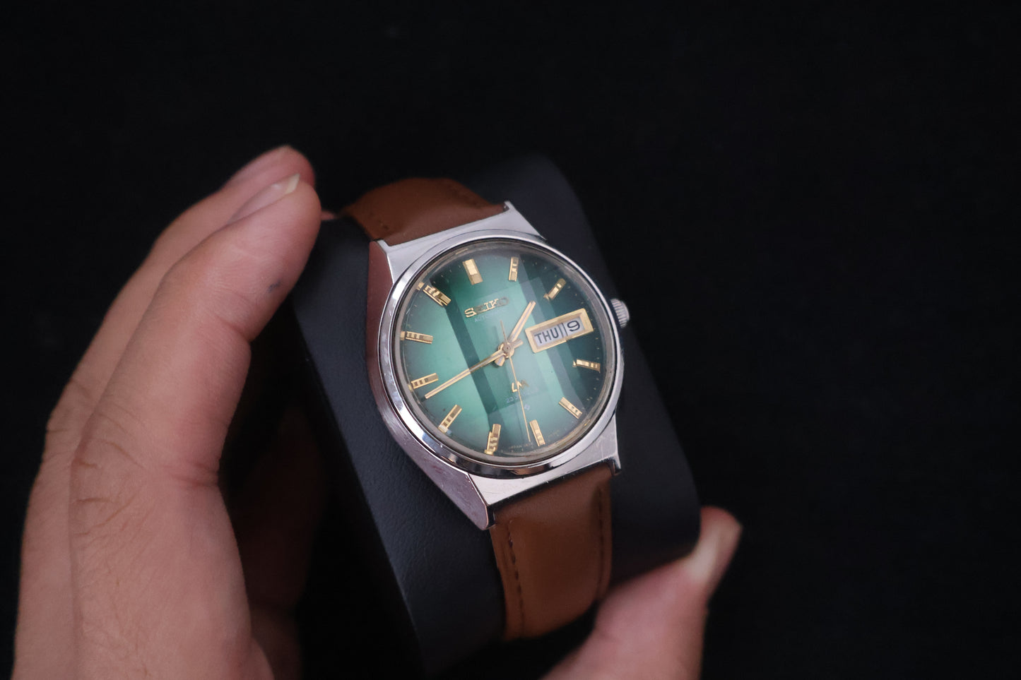 (SERVICED) Rare Vintage 1973 Seiko Lord Matic Emerald Green Faceted 23 Jewels 5606-7310