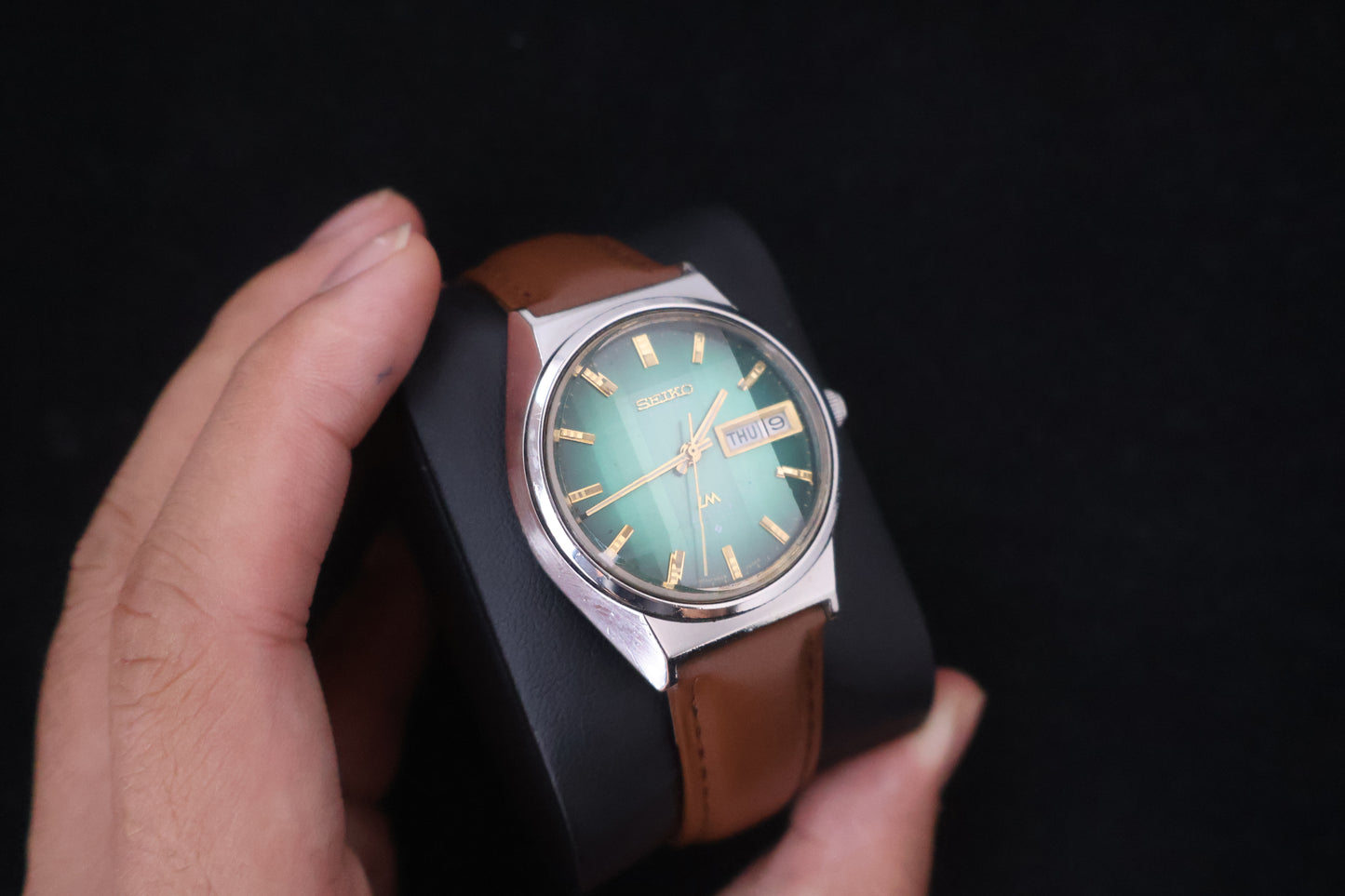 (SERVICED) Rare Vintage 1973 Seiko Lord Matic Emerald Green Faceted 23 Jewels 5606-7310