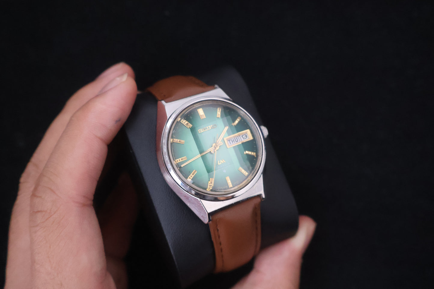 (SERVICED) Rare Vintage 1973 Seiko Lord Matic Emerald Green Faceted 23 Jewels 5606-7310