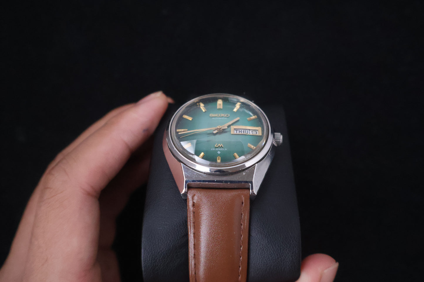 (SERVICED) Rare Vintage 1973 Seiko Lord Matic Emerald Green Faceted 23 Jewels 5606-7310