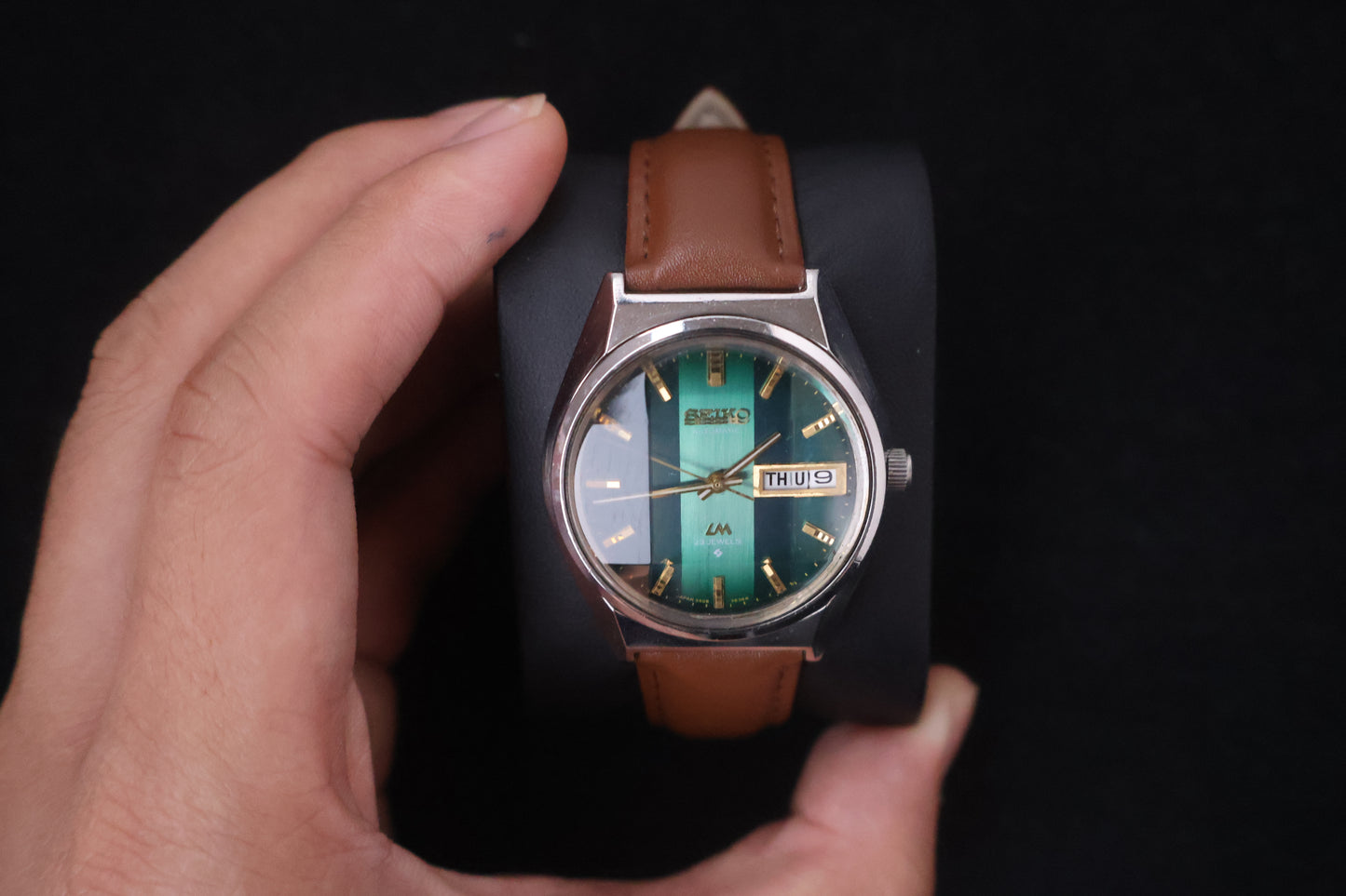 (SERVICED) Rare Vintage 1973 Seiko Lord Matic Emerald Green Faceted 23 Jewels 5606-7310