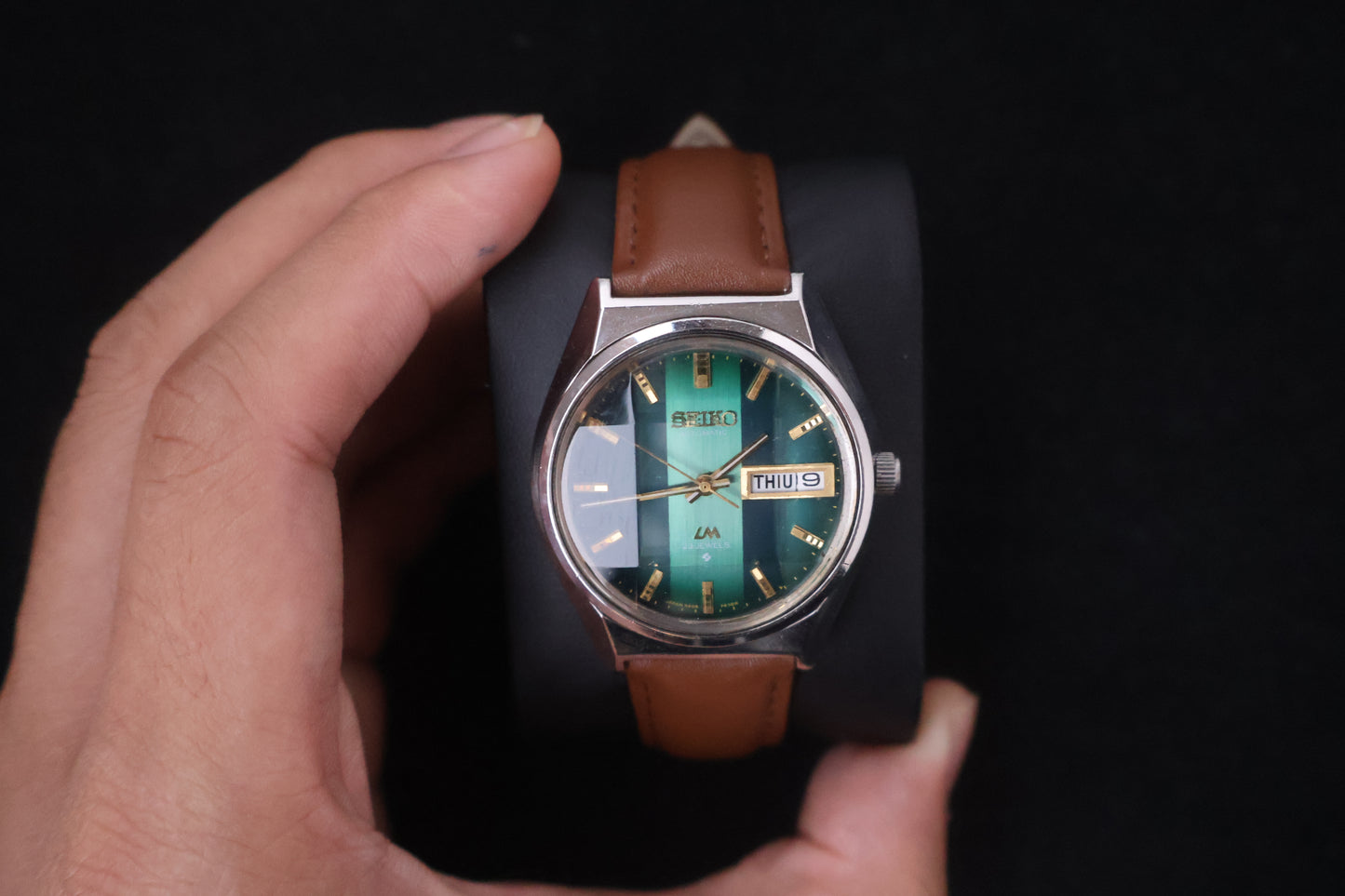 (SERVICED) Rare Vintage 1973 Seiko Lord Matic Emerald Green Faceted 23 Jewels 5606-7310
