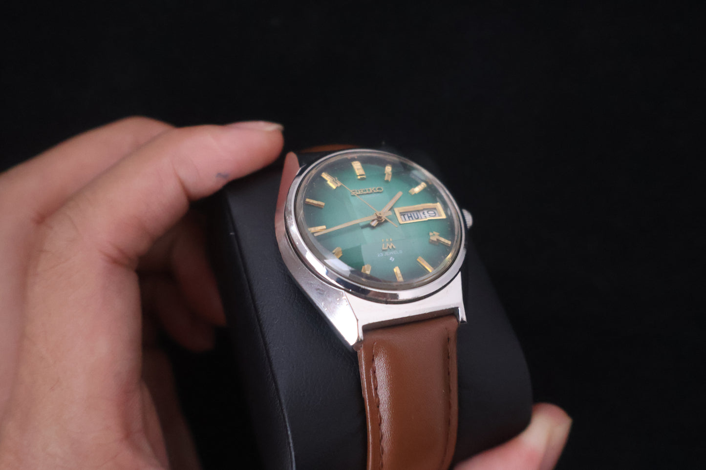 (SERVICED) Rare Vintage 1973 Seiko Lord Matic Emerald Green Faceted 23 Jewels 5606-7310