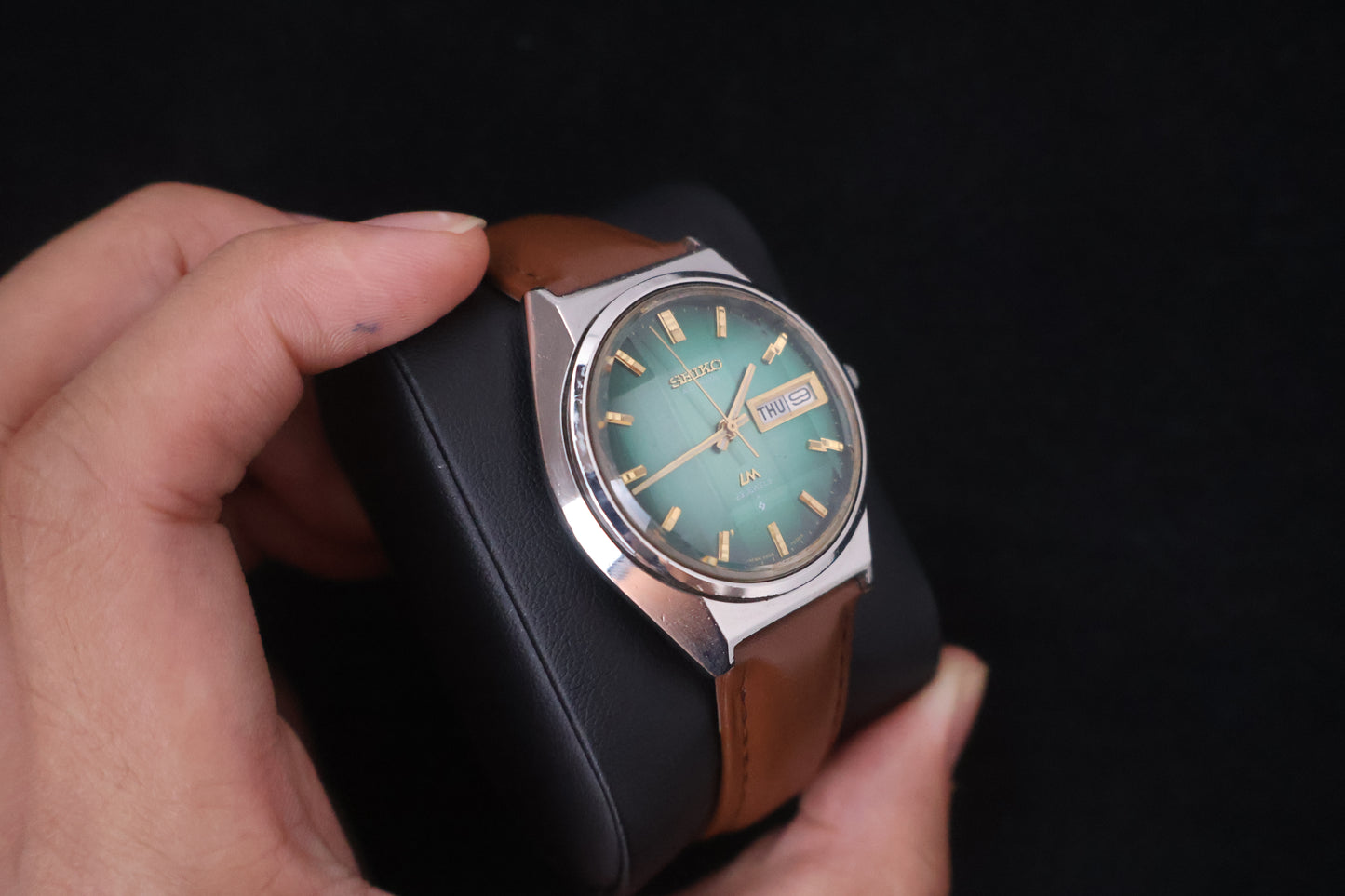 (SERVICED) Rare Vintage 1973 Seiko Lord Matic Emerald Green Faceted 23 Jewels 5606-7310