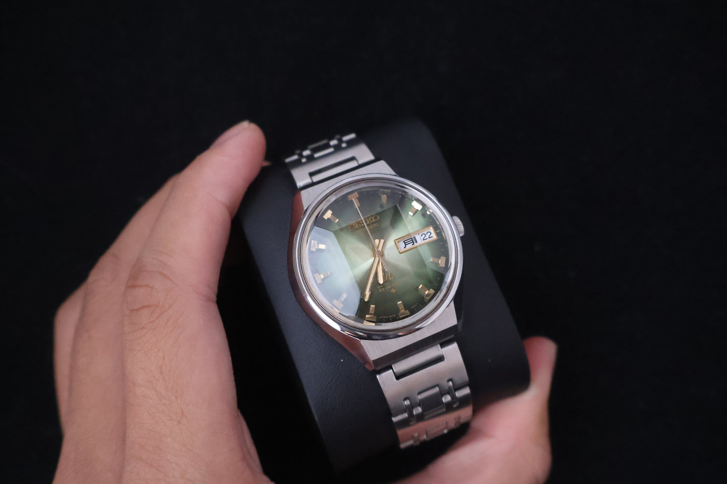 (SERVICED) Rare Vintage 1973 Seiko Lord Matic LM Emerald Green Faceted 23 Jewels 5606-7320