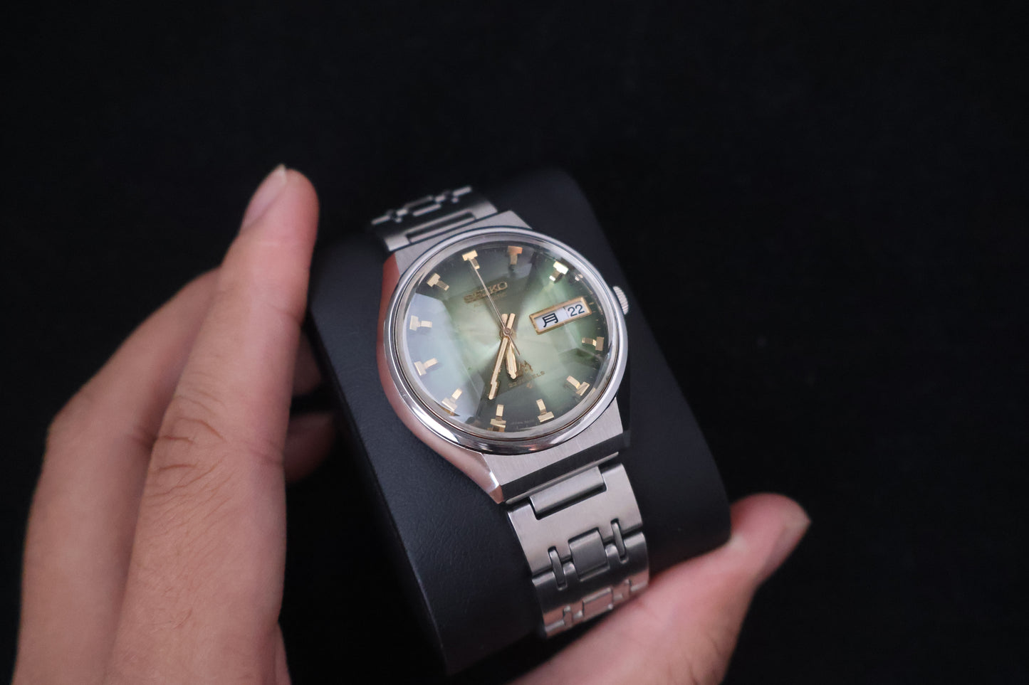 (SERVICED) Rare Vintage 1973 Seiko Lord Matic LM Emerald Green Faceted 23 Jewels 5606-7320