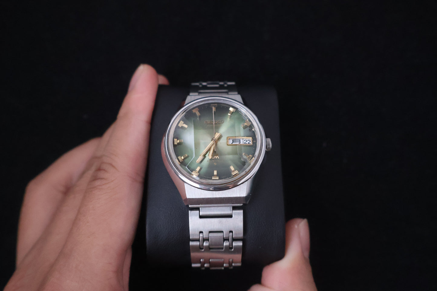 (SERVICED) Rare Vintage 1973 Seiko Lord Matic LM Emerald Green Faceted 23 Jewels 5606-7320