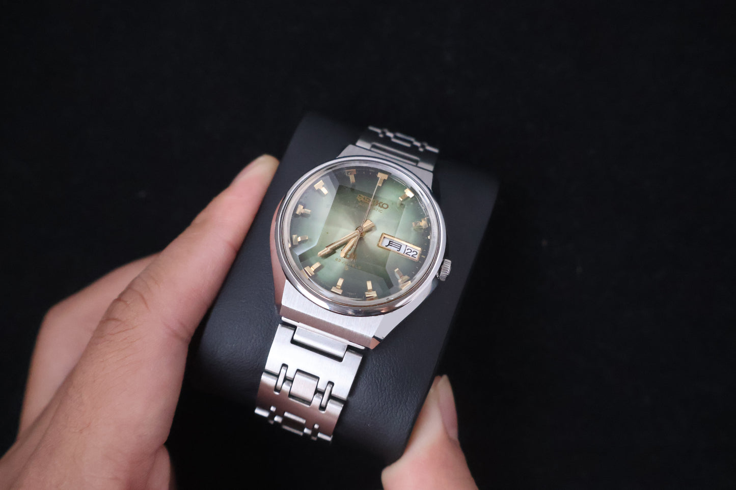 (SERVICED) Rare Vintage 1973 Seiko Lord Matic LM Emerald Green Faceted 23 Jewels 5606-7320