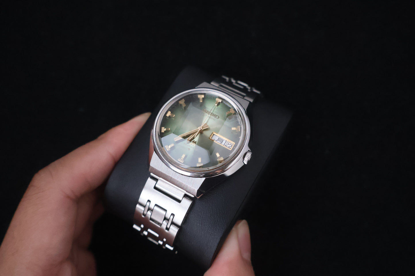 (SERVICED) Rare Vintage 1973 Seiko Lord Matic LM Emerald Green Faceted 23 Jewels 5606-7320