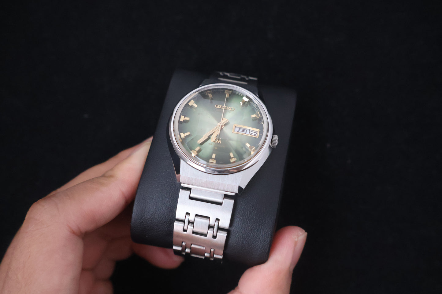 (SERVICED) Rare Vintage 1973 Seiko Lord Matic LM Emerald Green Faceted 23 Jewels 5606-7320