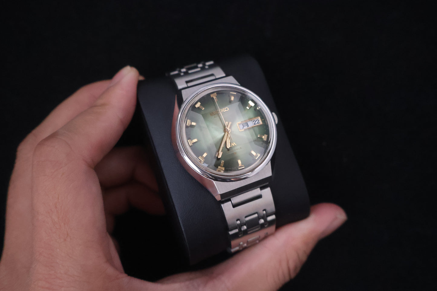 (SERVICED) Rare Vintage 1973 Seiko Lord Matic LM Emerald Green Faceted 23 Jewels 5606-7320