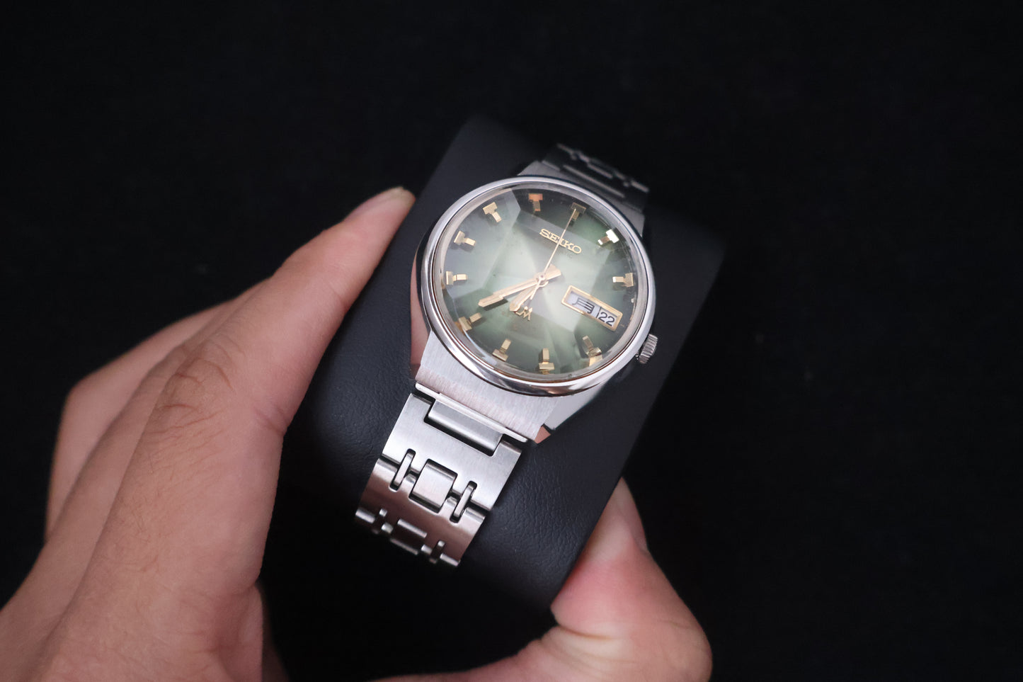 (SERVICED) Rare Vintage 1973 Seiko Lord Matic LM Emerald Green Faceted 23 Jewels 5606-7320