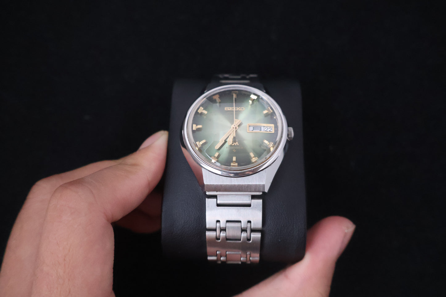 (SERVICED) Rare Vintage 1973 Seiko Lord Matic LM Emerald Green Faceted 23 Jewels 5606-7320