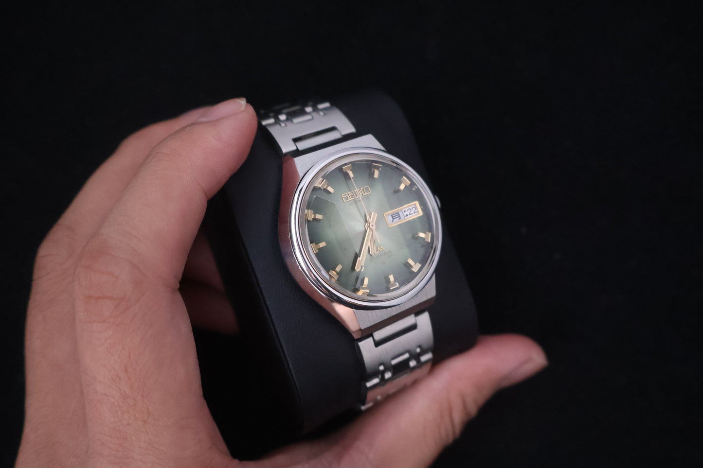 (SERVICED) Rare Vintage 1973 Seiko Lord Matic LM Emerald Green Faceted 23 Jewels 5606-7320
