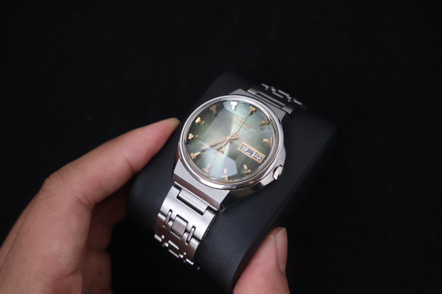 (SERVICED) Rare Vintage 1973 Seiko Lord Matic LM Emerald Green Faceted 23 Jewels 5606-7320