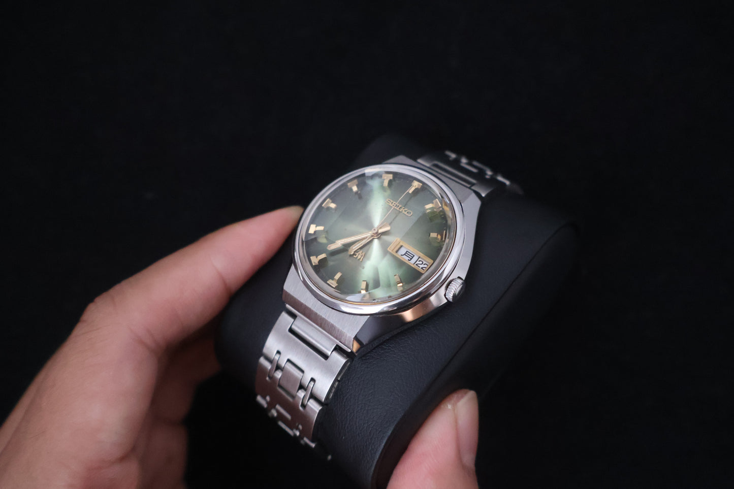 (SERVICED) Rare Vintage 1973 Seiko Lord Matic LM Emerald Green Faceted 23 Jewels 5606-7320