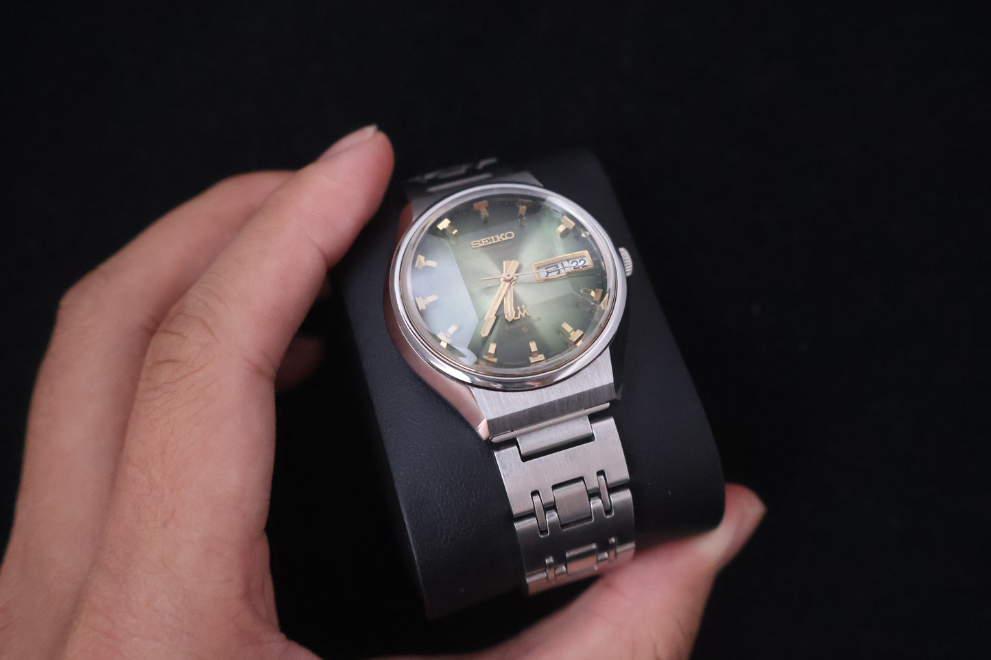 (SERVICED) Rare Vintage 1973 Seiko Lord Matic LM Emerald Green Faceted 23 Jewels 5606-7320