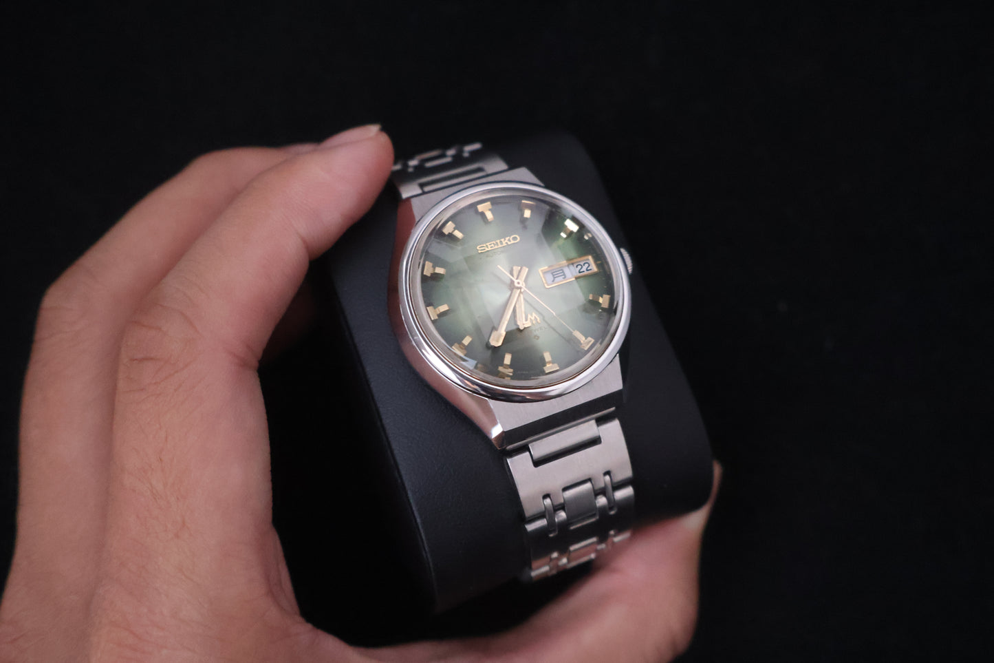 (SERVICED) Rare Vintage 1973 Seiko Lord Matic LM Emerald Green Faceted 23 Jewels 5606-7320