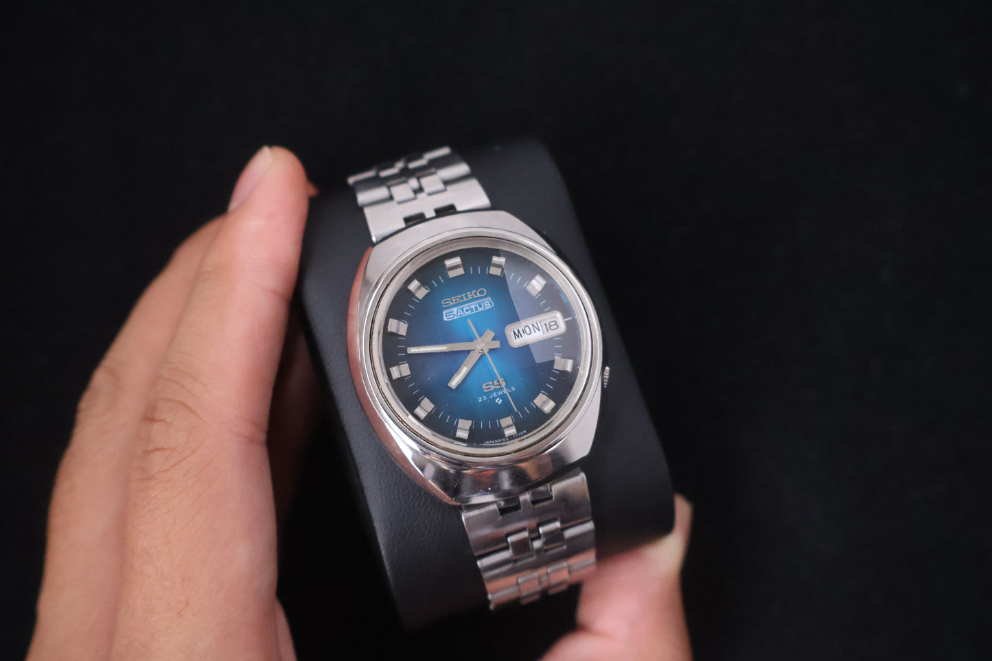 (SERVICED) Rare Vintage 1973 Seiko 5 Actus SS Blue Dial 23 Jewels 6106-7590