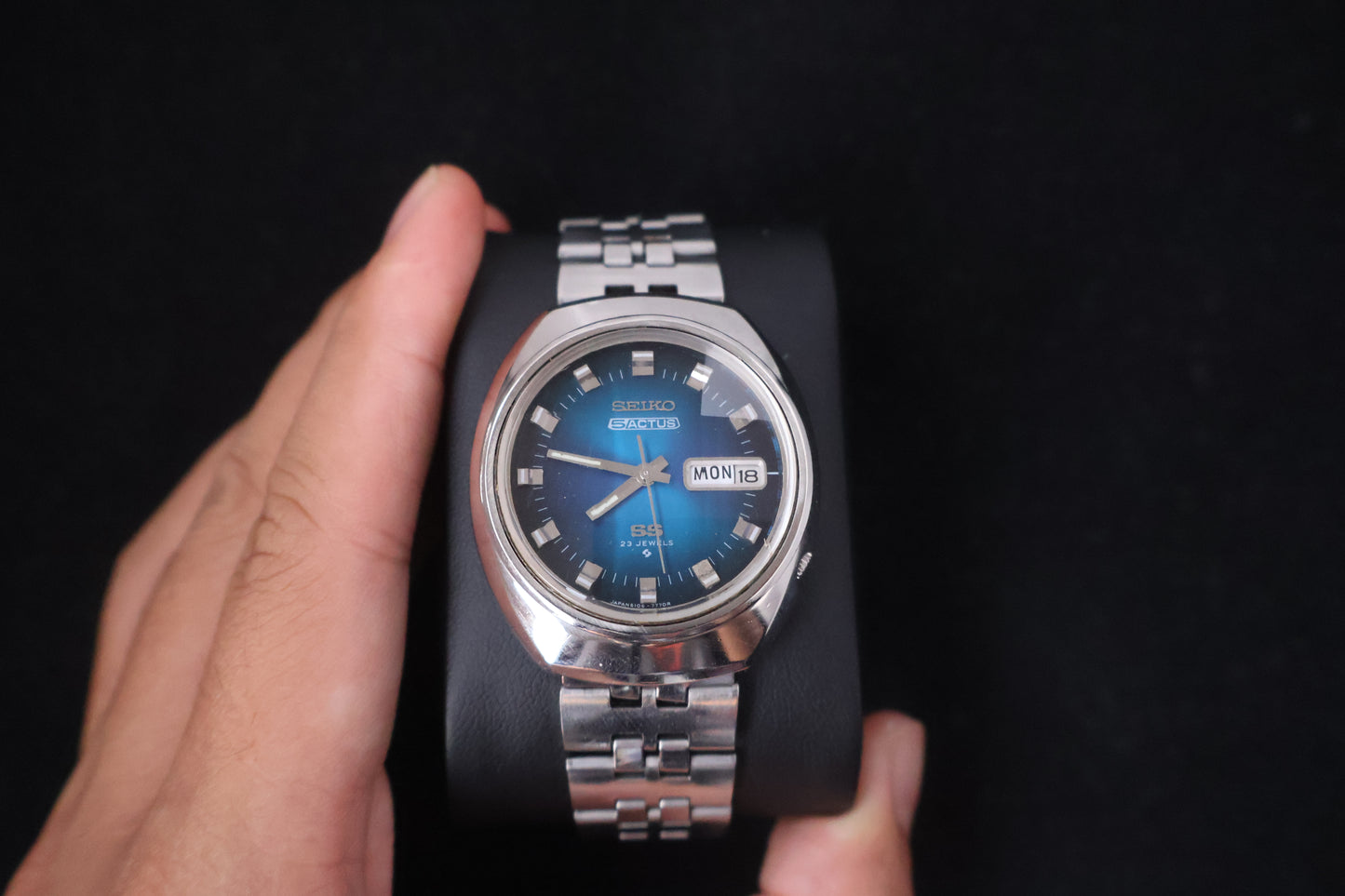 (SERVICED) Rare Vintage 1973 Seiko 5 Actus SS Blue Dial 23 Jewels 6106-7590