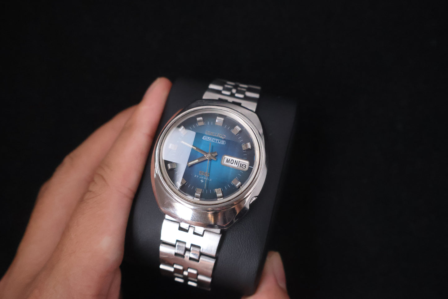 (SERVICED) Rare Vintage 1973 Seiko 5 Actus SS Blue Dial 23 Jewels 6106-7590