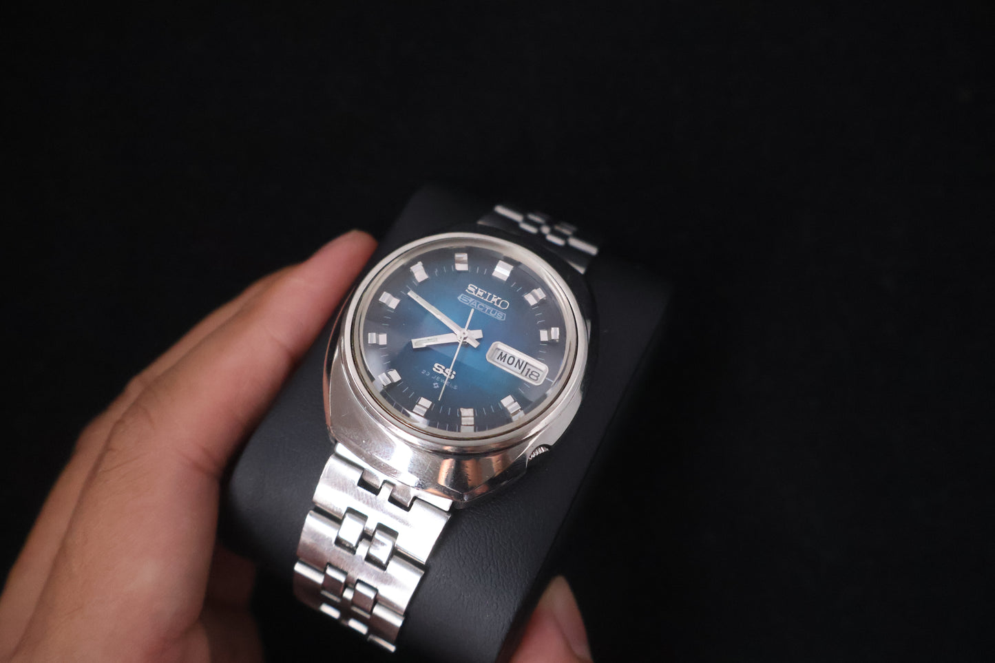 (SERVICED) Rare Vintage 1973 Seiko 5 Actus SS Blue Dial 23 Jewels 6106-7590