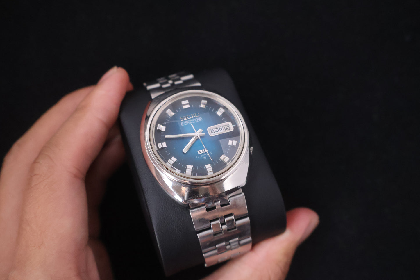 (SERVICED) Rare Vintage 1973 Seiko 5 Actus SS Blue Dial 23 Jewels 6106-7590