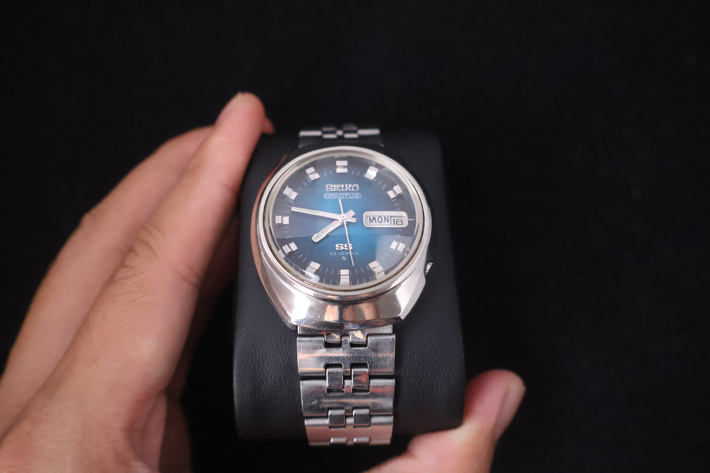 (SERVICED) Rare Vintage 1973 Seiko 5 Actus SS Blue Dial 23 Jewels 6106-7590