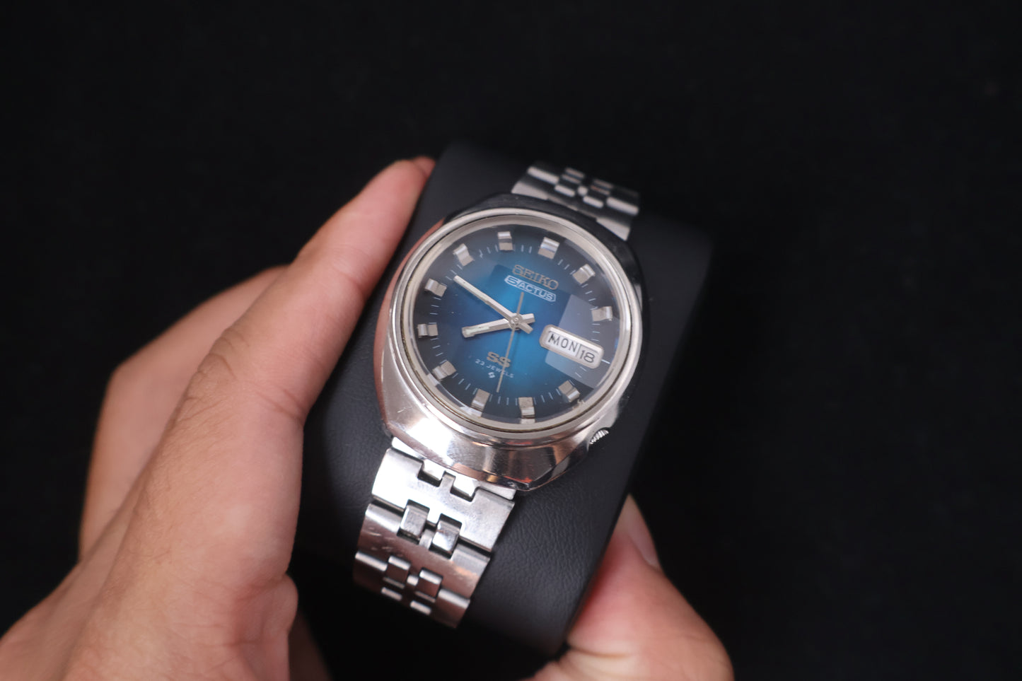 (SERVICED) Rare Vintage 1973 Seiko 5 Actus SS Blue Dial 23 Jewels 6106-7590